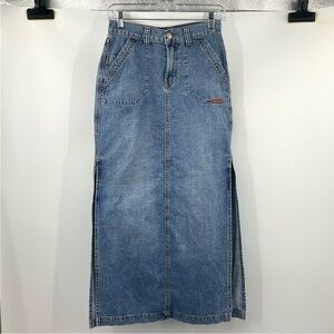 Vintage y2k Lucky Brand Dungarees Nordstrom denim maxi skirt Size 0 Measurements